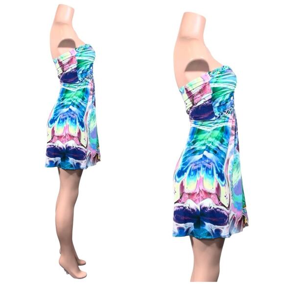 SKY WATERCOLOR MINI DRESS SZ L $120 - Picture 8 of 11